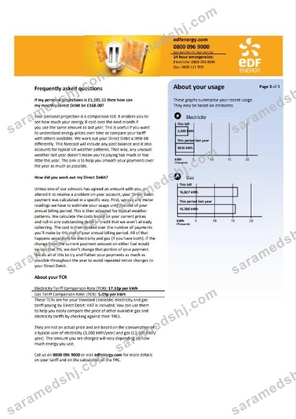 United Kingdom EDF utility bill template in Word and PDF format (3 pages) 3